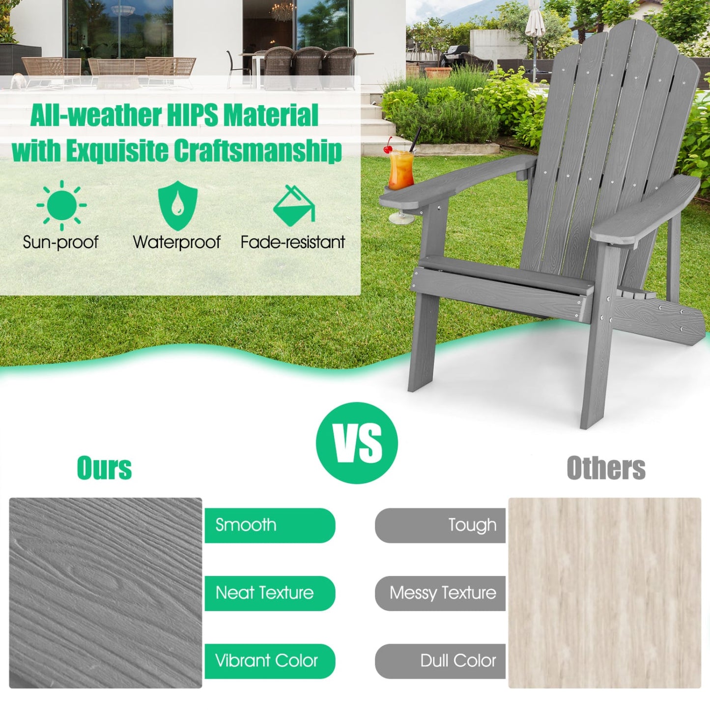 2 Pieces Adirondack Chair Set with Ergonomic Design for Porch and Backyard, Silver Gray Adirondack Chairs at Gallery Canada