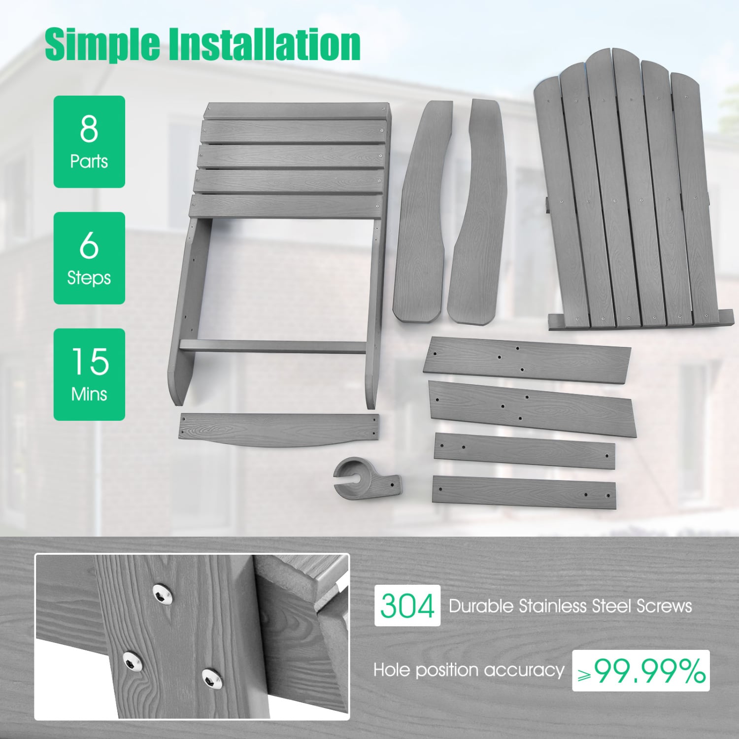 2 Pieces Adirondack Chair Set with Ergonomic Design for Porch and Backyard, Silver Gray Adirondack Chairs at Gallery Canada