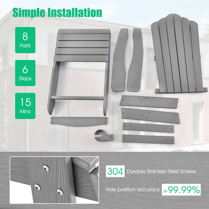 2 Pieces Adirondack Chair Set with Ergonomic Design for Porch and Backyard, Silver Gray Adirondack Chairs at Gallery Canada