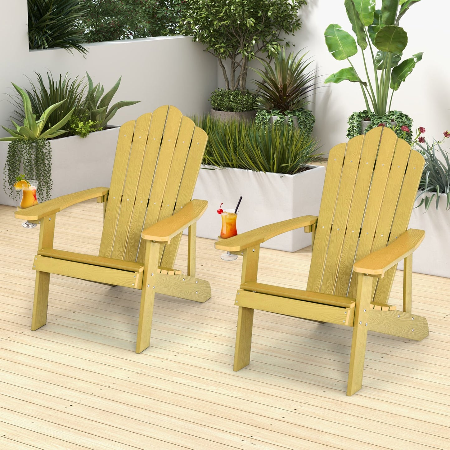 2 Pieces Adirondack Chair Set with Ergonomic Design for Porch and Backyard, Yellow Adirondack Chairs at Gallery Canada