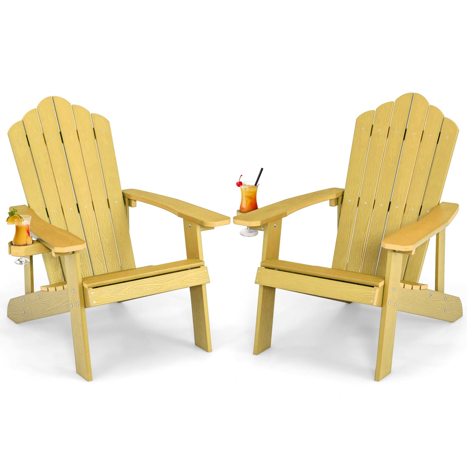 2 Pieces Adirondack Chair Set with Ergonomic Design for Porch and Backyard, Yellow Adirondack Chairs Yellow at Gallery Canada
