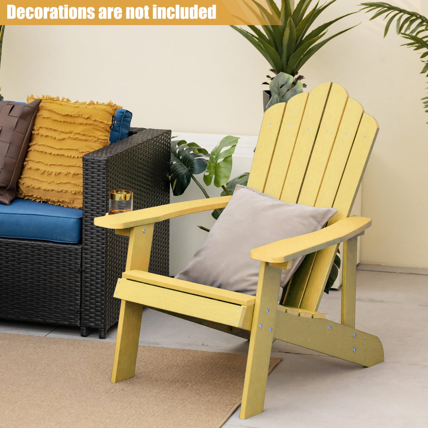 2 Pieces Adirondack Chair Set with Ergonomic Design for Porch and Backyard, Yellow Adirondack Chairs at Gallery Canada