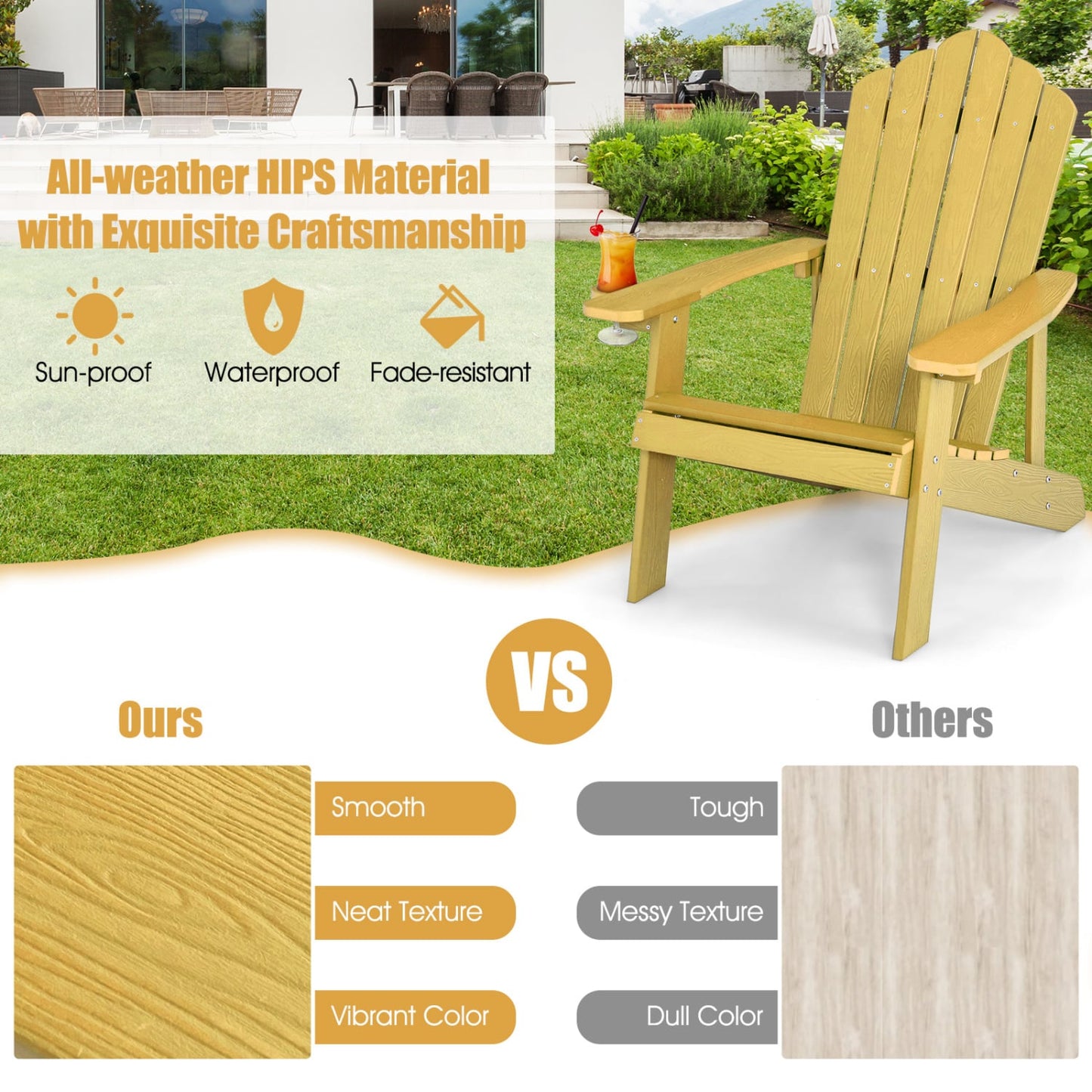 2 Pieces Adirondack Chair Set with Ergonomic Design for Porch and Backyard, Yellow Adirondack Chairs at Gallery Canada