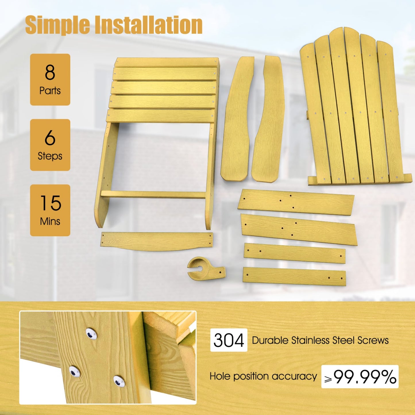 2 Pieces Adirondack Chair Set with Ergonomic Design for Porch and Backyard, Yellow Adirondack Chairs at Gallery Canada