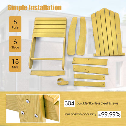 2 Pieces Adirondack Chair Set with Ergonomic Design for Porch and Backyard, Yellow Adirondack Chairs at Gallery Canada