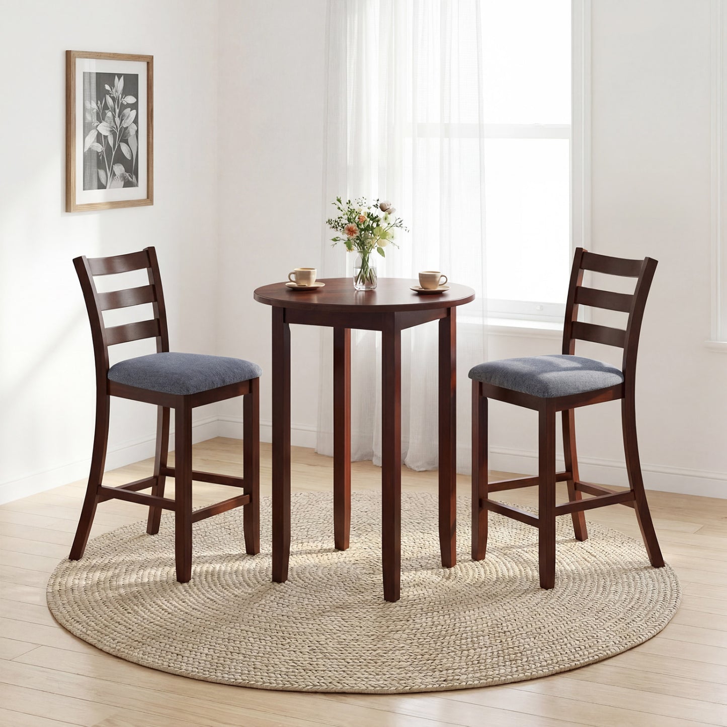 Counter Height Chairs, 2 Pieces, Fabric Seat, Rubber Wood Legs, Brown Bar Stools at Gallery Canada