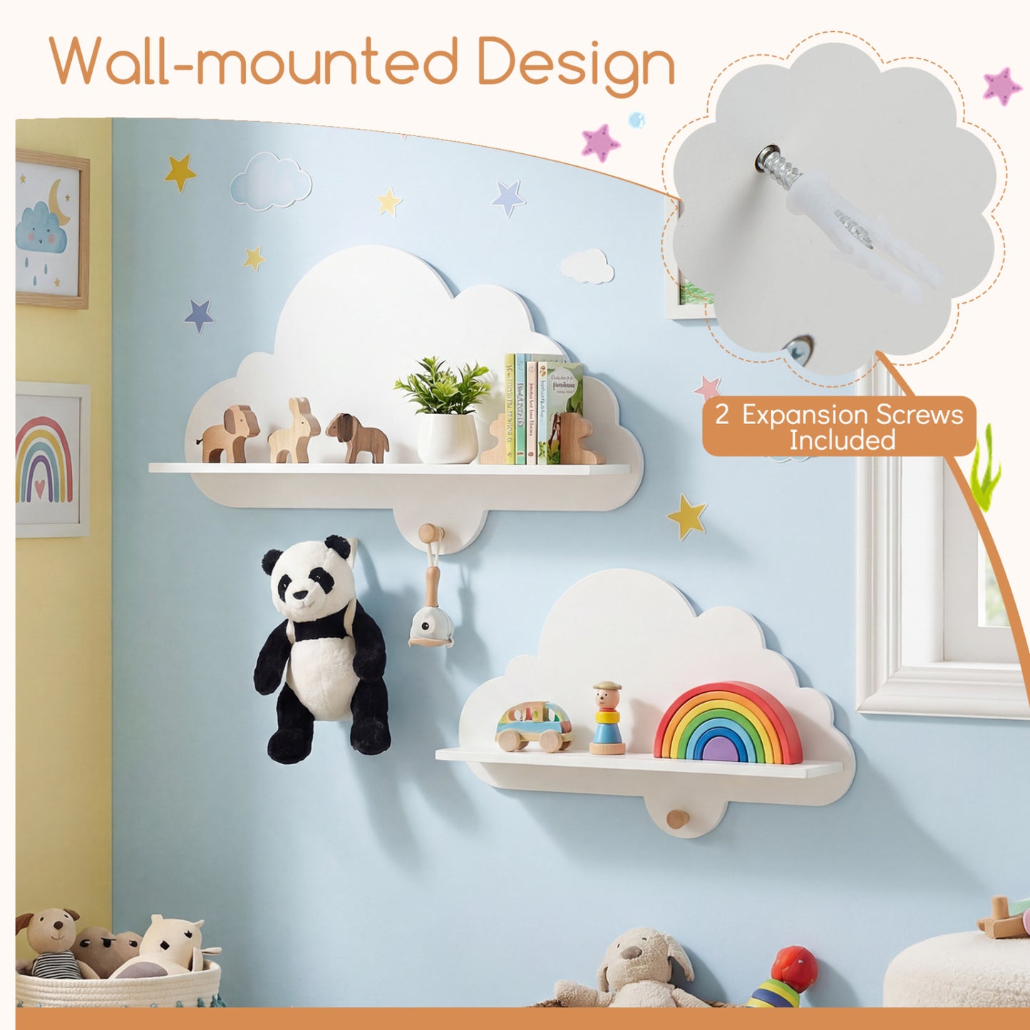Floating Cloud Shelves, Wall Mounted Storage Display Rack, White Kids Storage at Gallery Canada