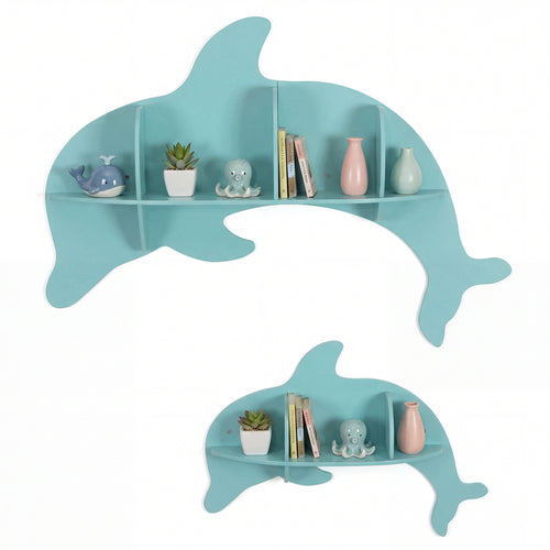 Floating Dolphin Shelves, Wall Mounted Display Rack, Blue