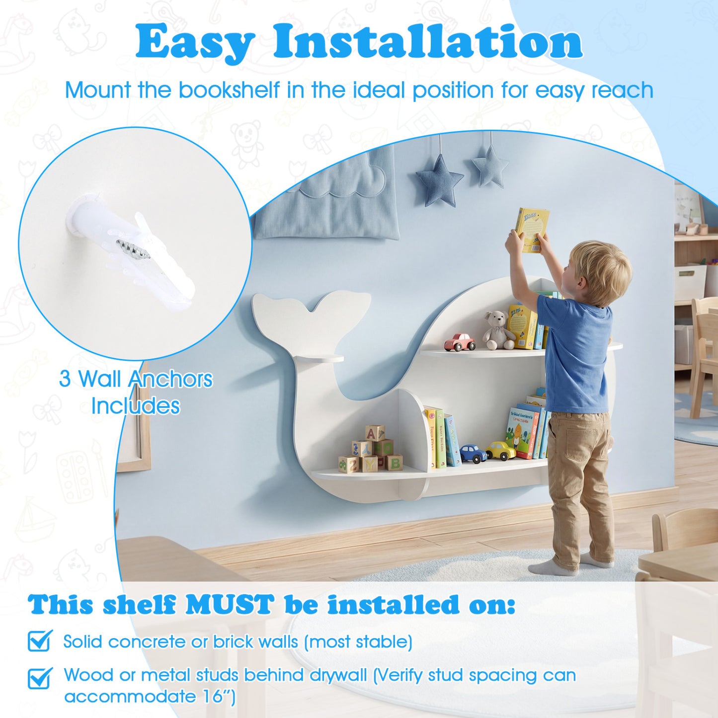 Floating Dolphin Shelves, Wall Mounted Storage Display Rack, White Kids Storage at Gallery Canada