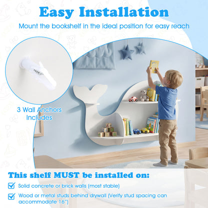 Floating Dolphin Shelves, Wall Mounted Storage Display Rack, White Kids Storage at Gallery Canada