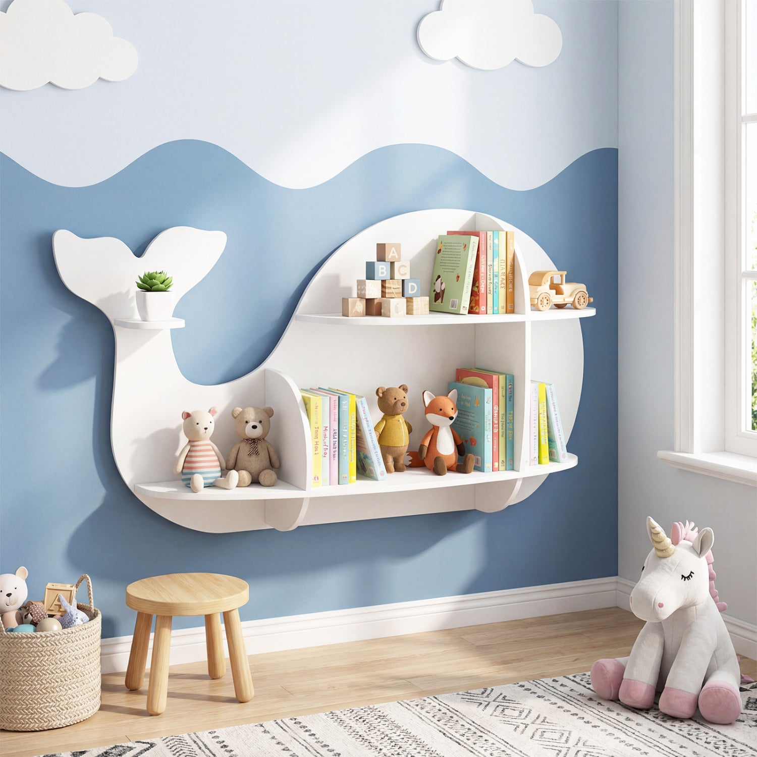 Floating Dolphin Shelves, Wall Mounted Storage Display Rack, White Kids Storage at Gallery Canada