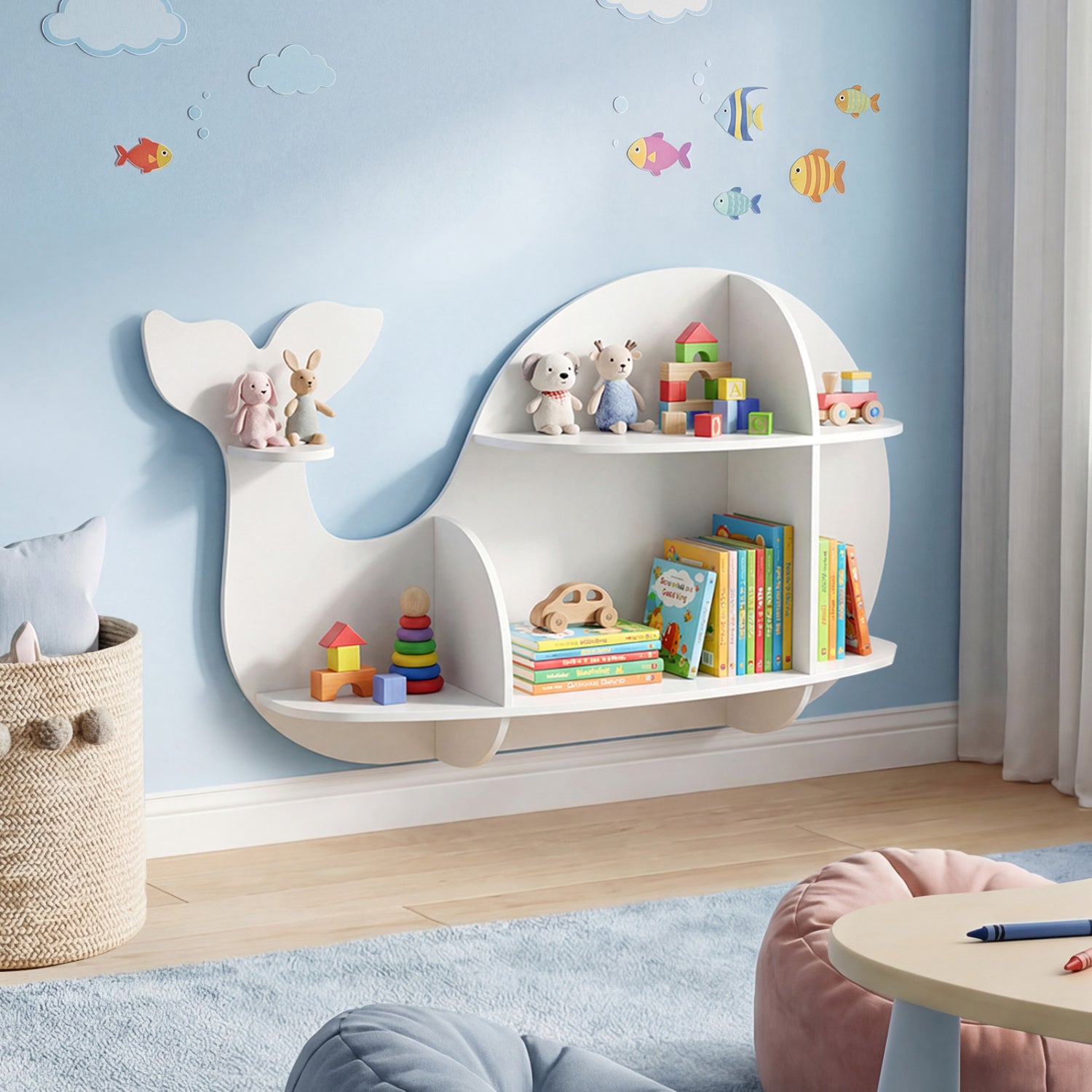 Floating Dolphin Shelves, Wall Mounted Storage Display Rack, White Kids Storage at Gallery Canada