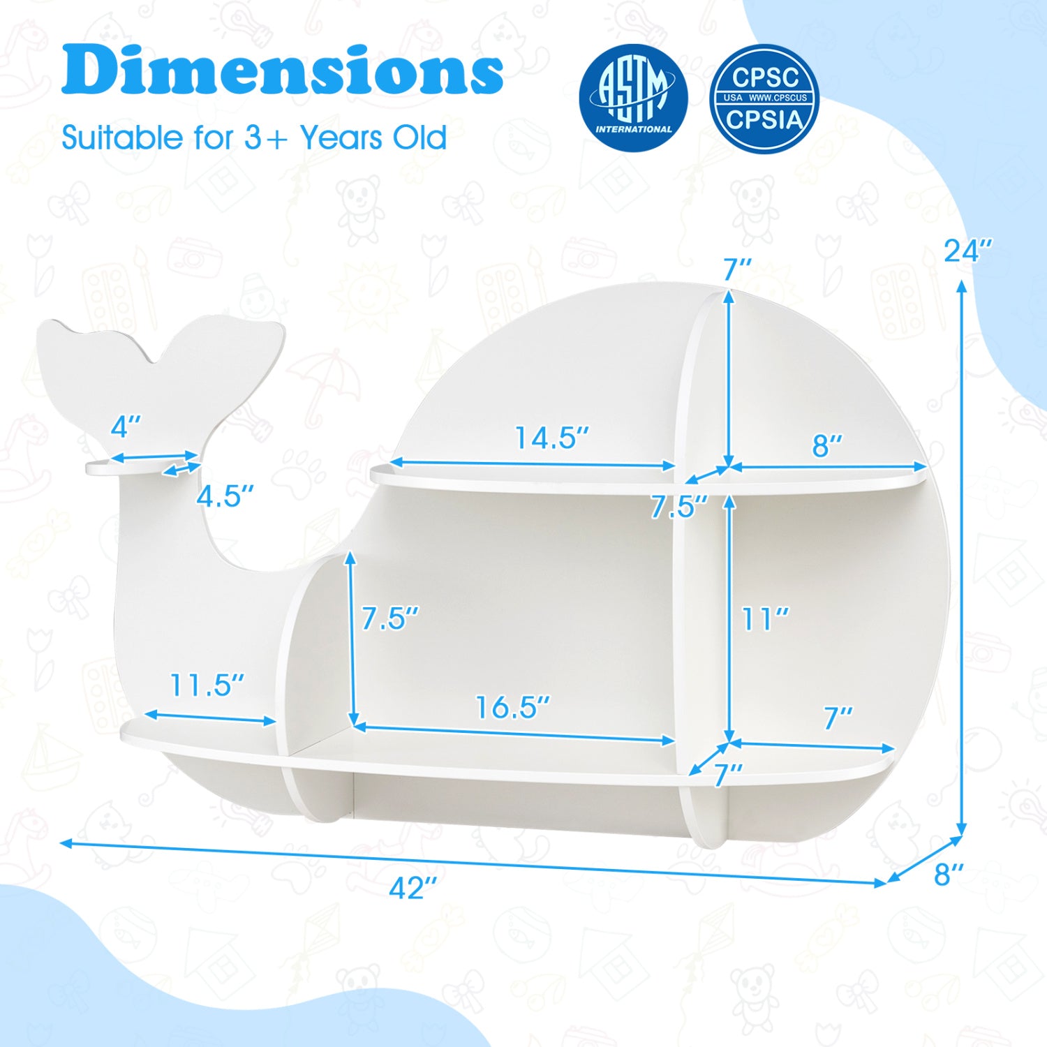 Floating Dolphin Shelves, Wall Mounted Storage Display Rack, White Kids Storage at Gallery Canada