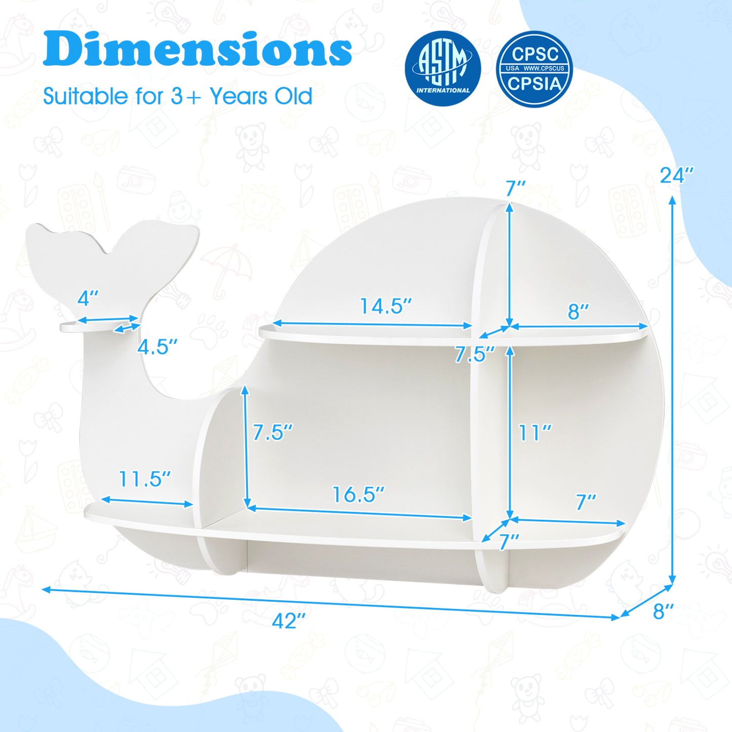 Floating Dolphin Shelves, Wall Mounted Storage Display Rack, White Kids Storage at Gallery Canada