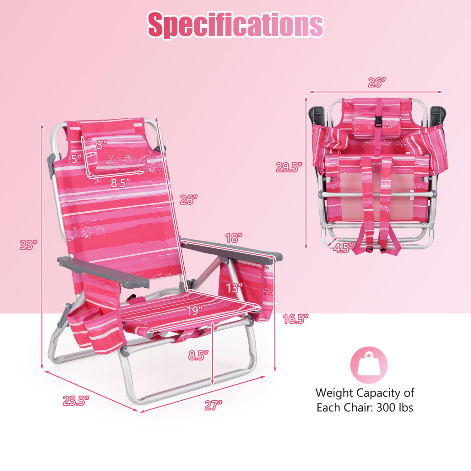 Folding Backpack Beach Chair With Pillow, 2 Pieces, Red & White Beach & Lawn Chairs at Gallery Canada