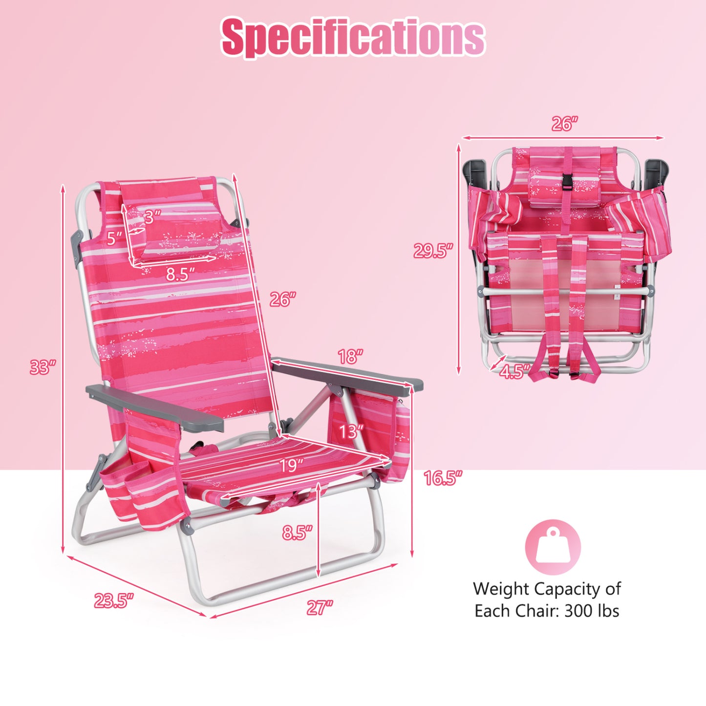 Folding Backpack Beach Chair With Pillow, 2 Pieces, Red & White Beach & Lawn Chairs at Gallery Canada