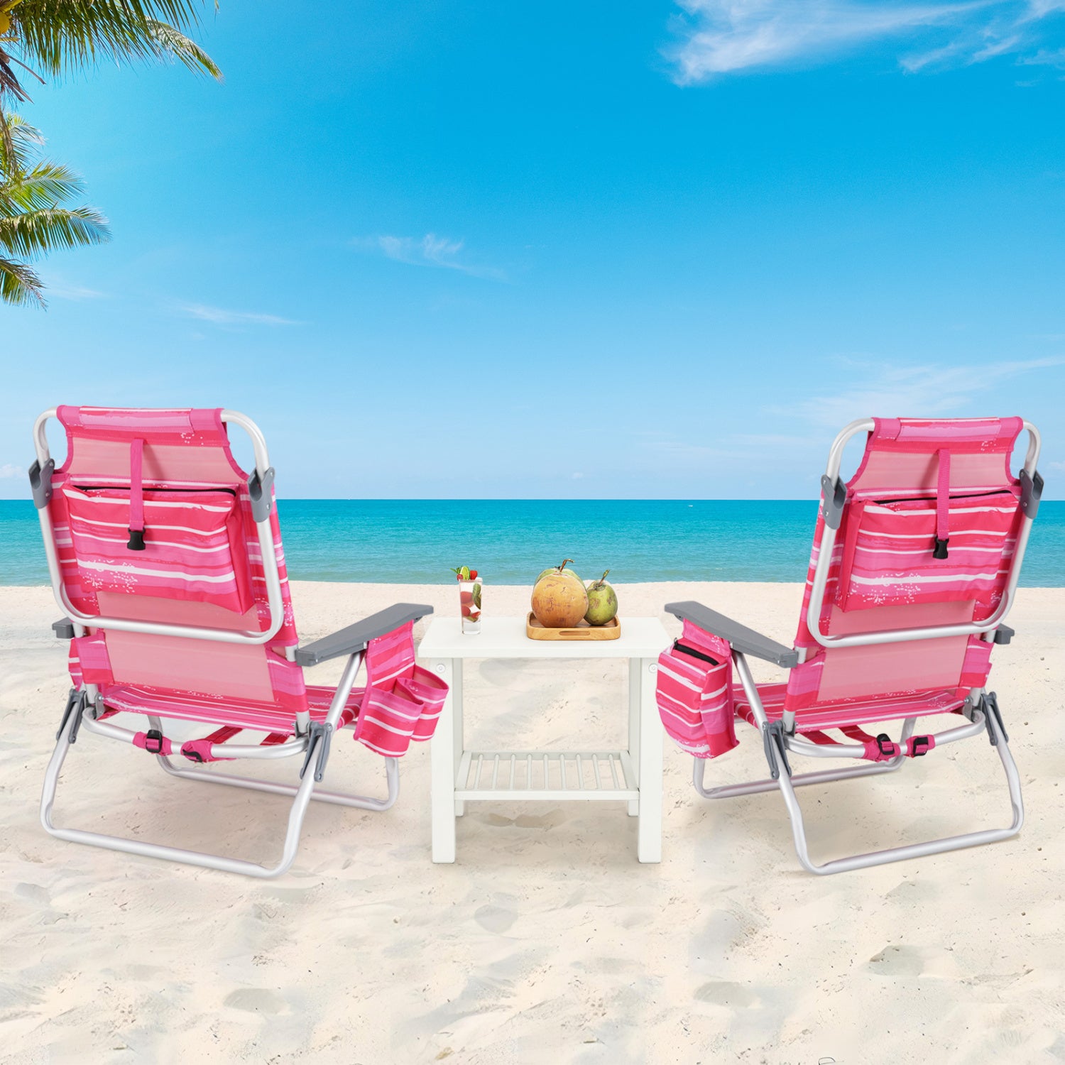 Folding Backpack Beach Chair With Pillow, 2 Pieces, Red & White Beach & Lawn Chairs at Gallery Canada