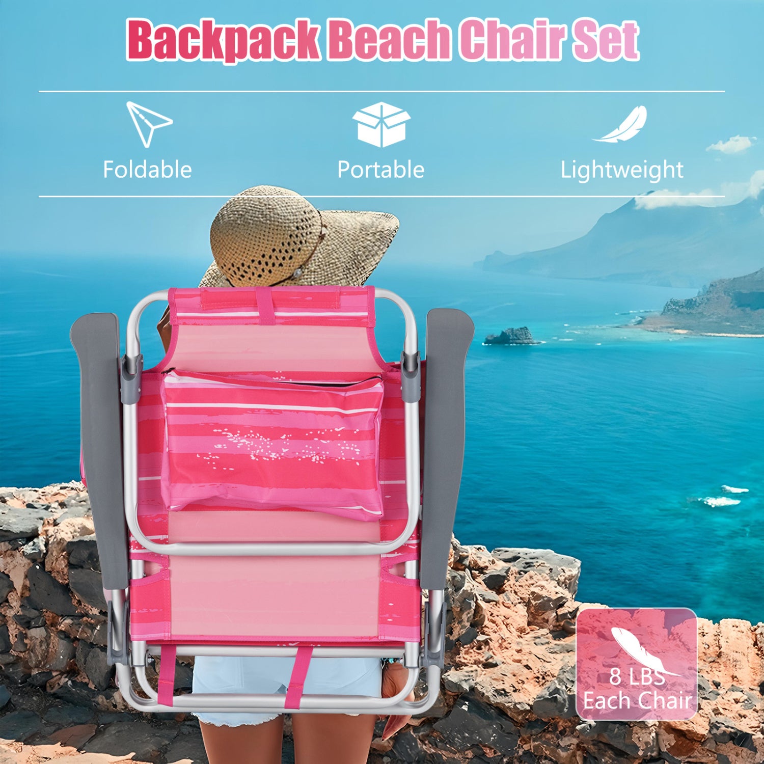 Folding Backpack Beach Chair With Pillow, 2 Pieces, Red & White Beach & Lawn Chairs at Gallery Canada