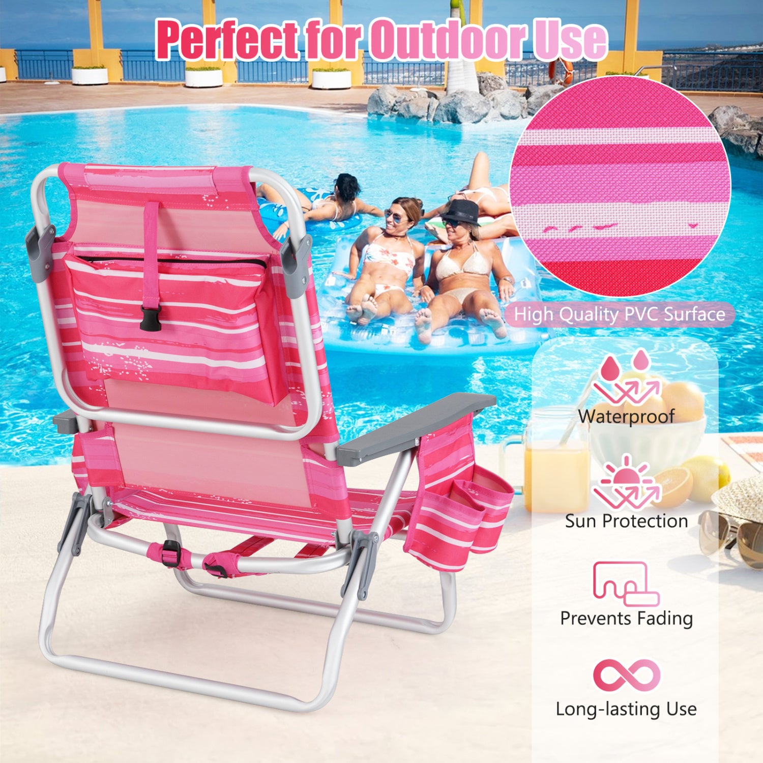 Folding Backpack Beach Chair With Pillow, 2 Pieces, Red & White Beach & Lawn Chairs at Gallery Canada