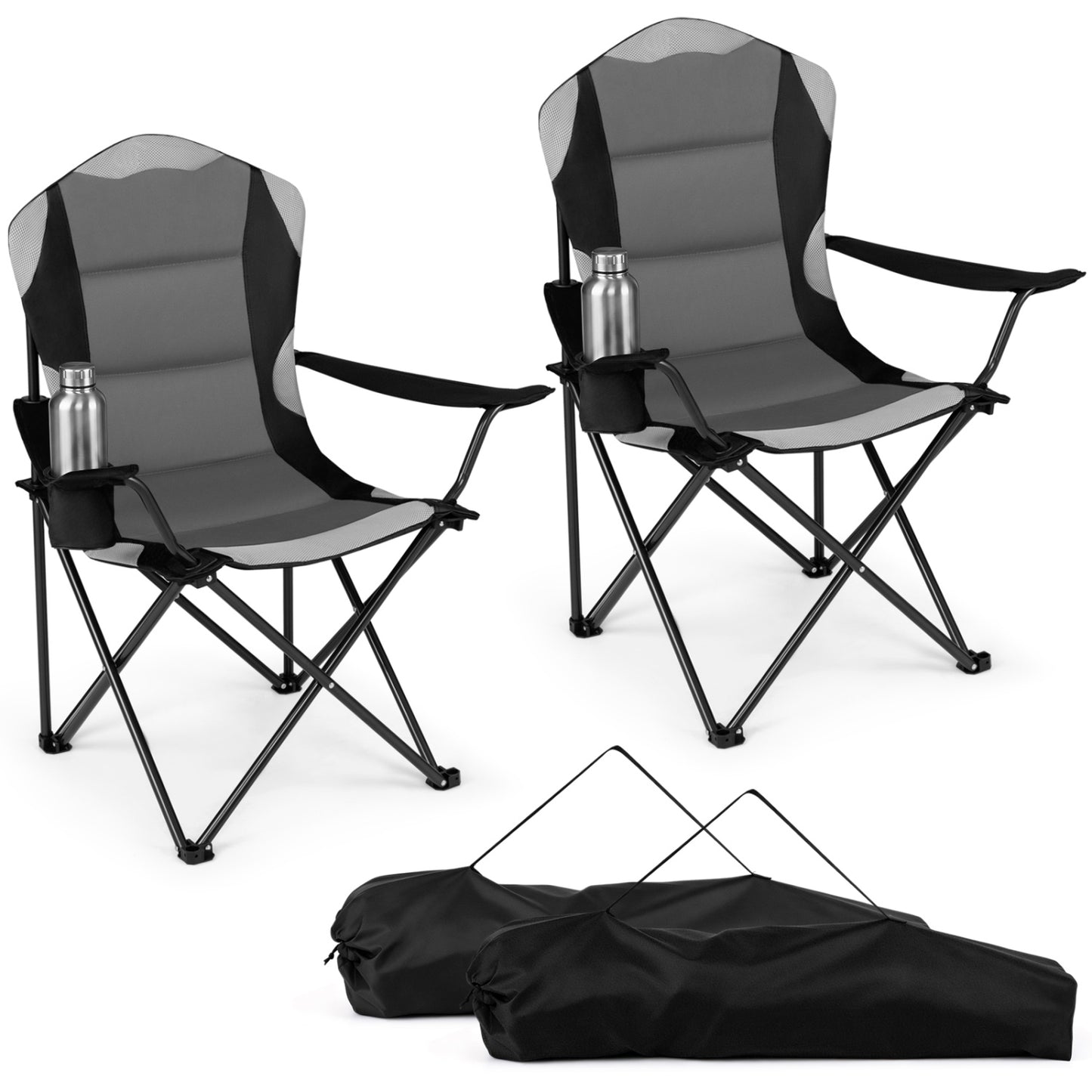 Folding Camping Chairs for Adults with Cup Holders, 2-Piece, Black Beach & Lawn Chairs Black at Gallery Canada