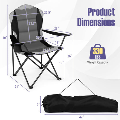 Folding Camping Chairs for Adults with Cup Holders, 2-Piece, Black
