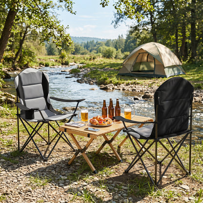 Folding Camping Chairs for Adults with Cup Holders, 2-Piece, Black