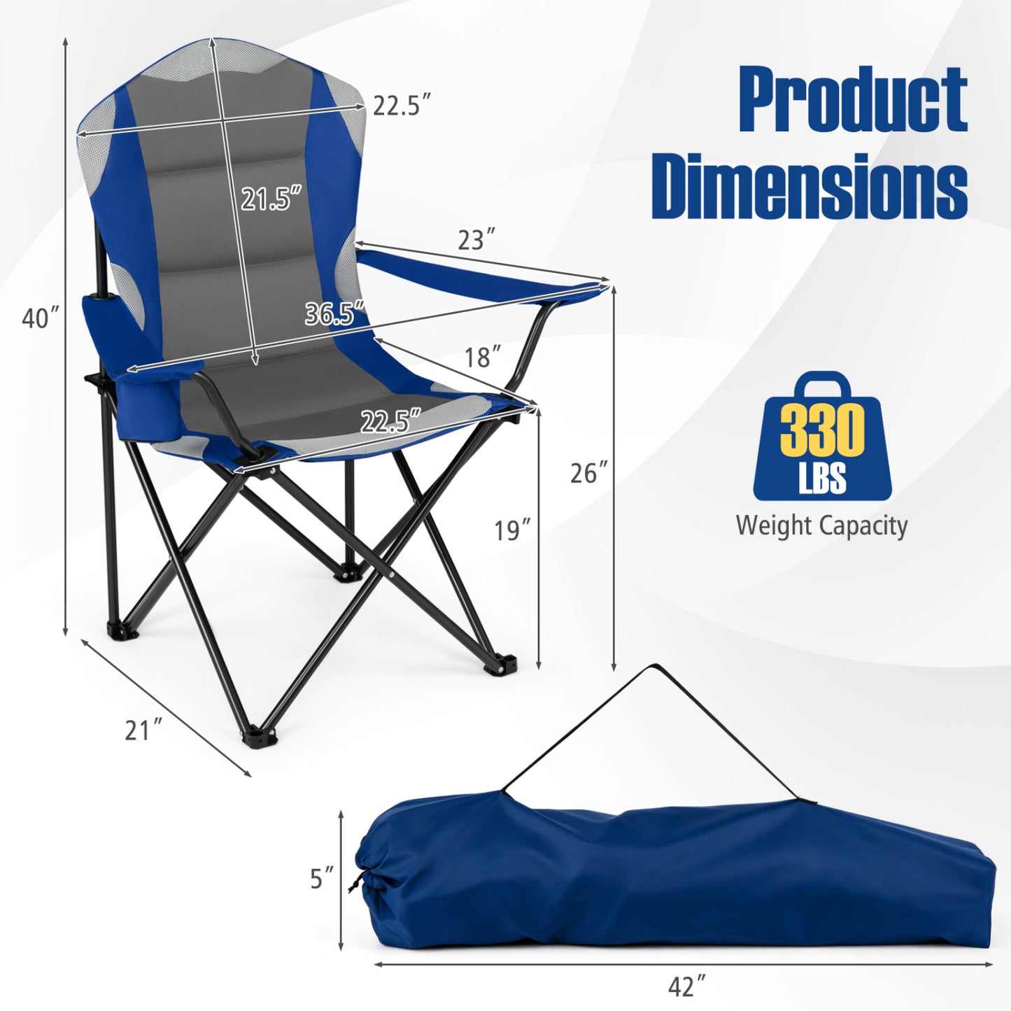 2-Piece Folding Camping Chair With Cup Holder, Navy