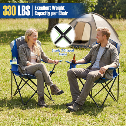 2-Piece Folding Camping Chair With Cup Holder, Navy