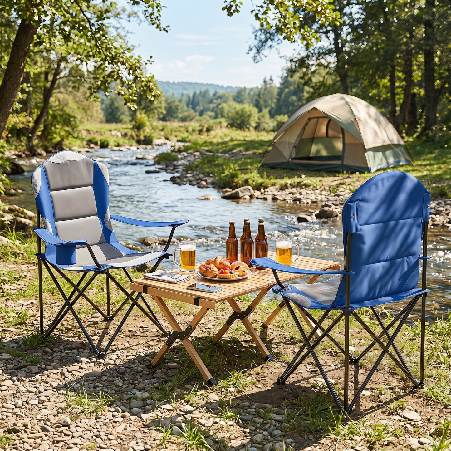 2-Piece Folding Camping Chair With Cup Holder, Navy