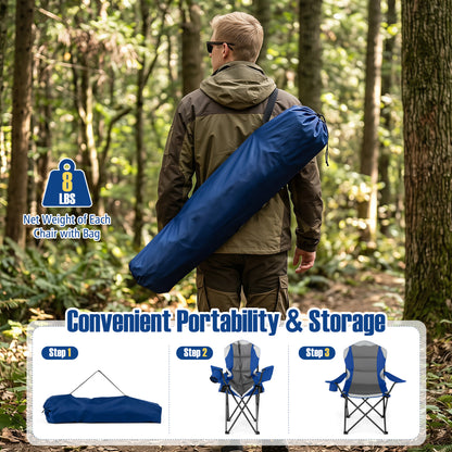 2-Piece Folding Camping Chair With Cup Holder, Navy