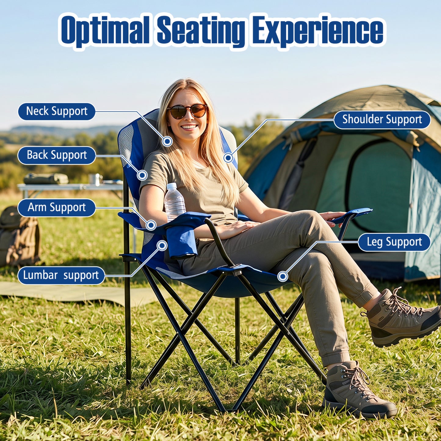 2-Piece Folding Camping Chair With Cup Holder, Navy
