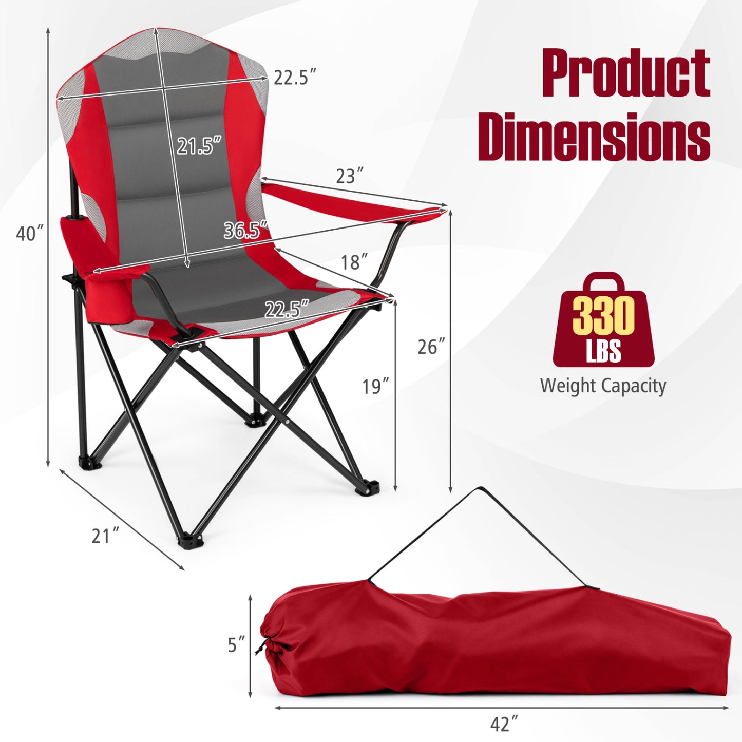 2 Folding Camping Chairs With Cup Holders, Red