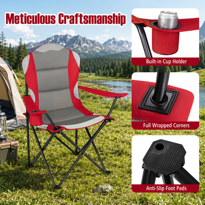 2 Folding Camping Chairs With Cup Holders, Red