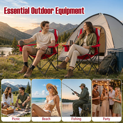 2 Folding Camping Chairs With Cup Holders, Red