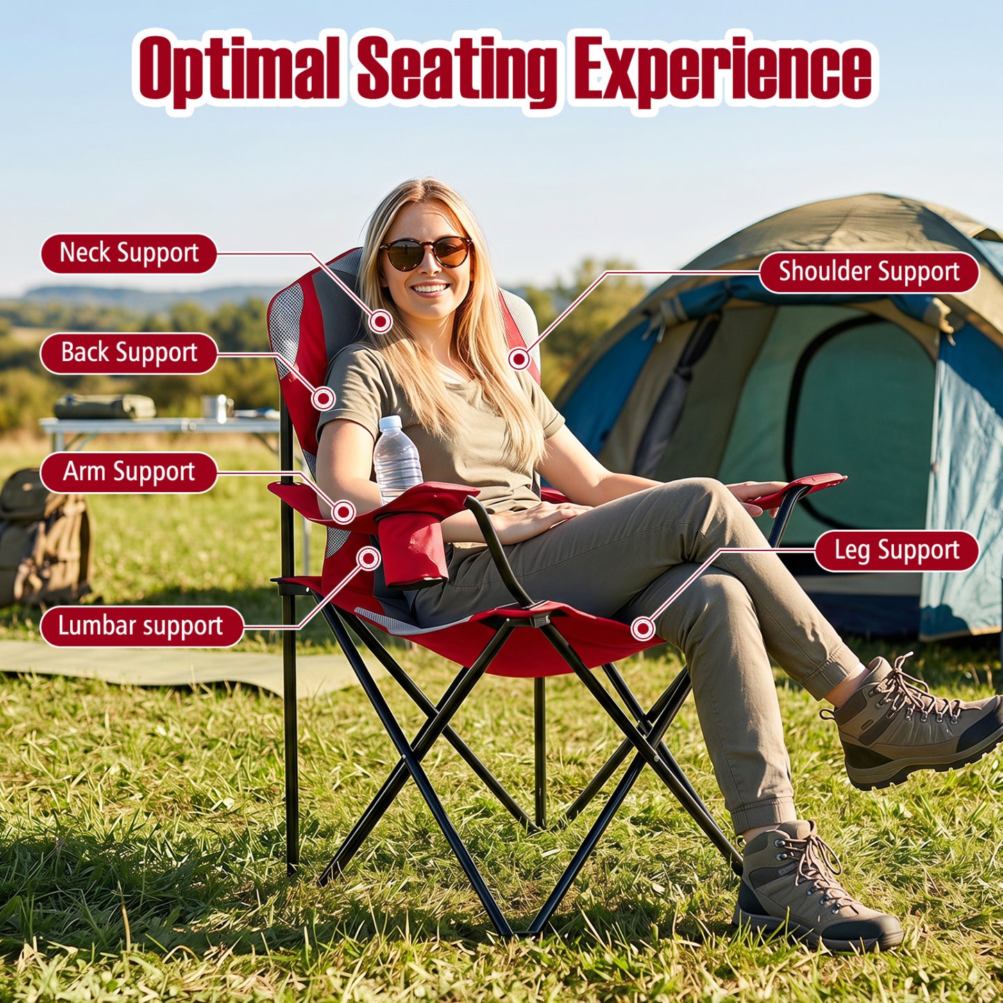 2 Folding Camping Chairs With Cup Holders, Red