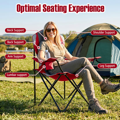 2 Folding Camping Chairs With Cup Holders, Red