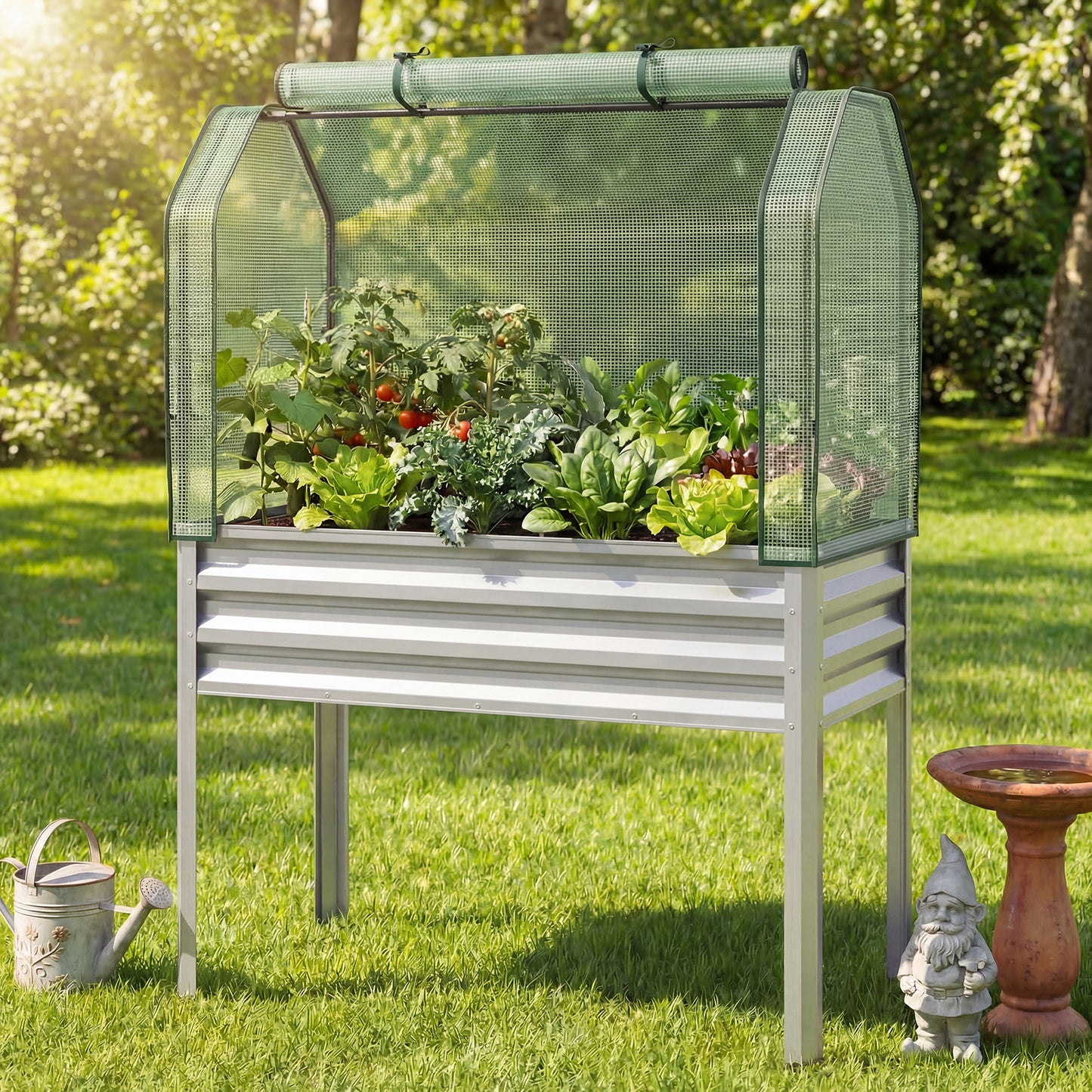 Galvanized Raised Garden Bed, 2 Pieces, With Legs And Greenhouse Cover, Silver Raised Garden Beds at Gallery Canada