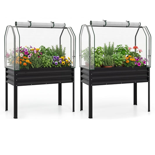 2-Piece Galvanized Raised Garden Bed with Legs, Black Raised Garden Beds Black at Gallery Canada