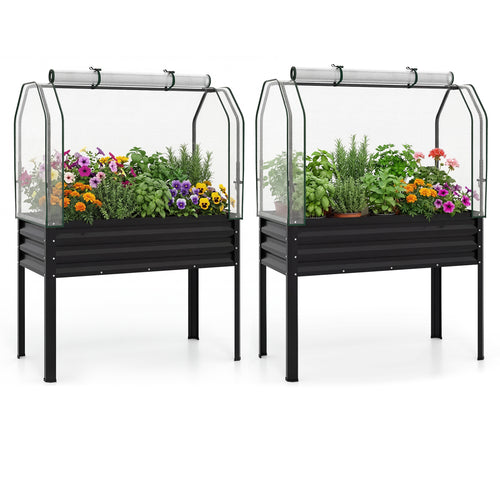2-Piece Galvanized Raised Garden Bed with Legs, Black
