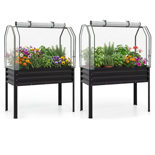 2-Piece Galvanized Raised Garden Bed with Legs, Black
