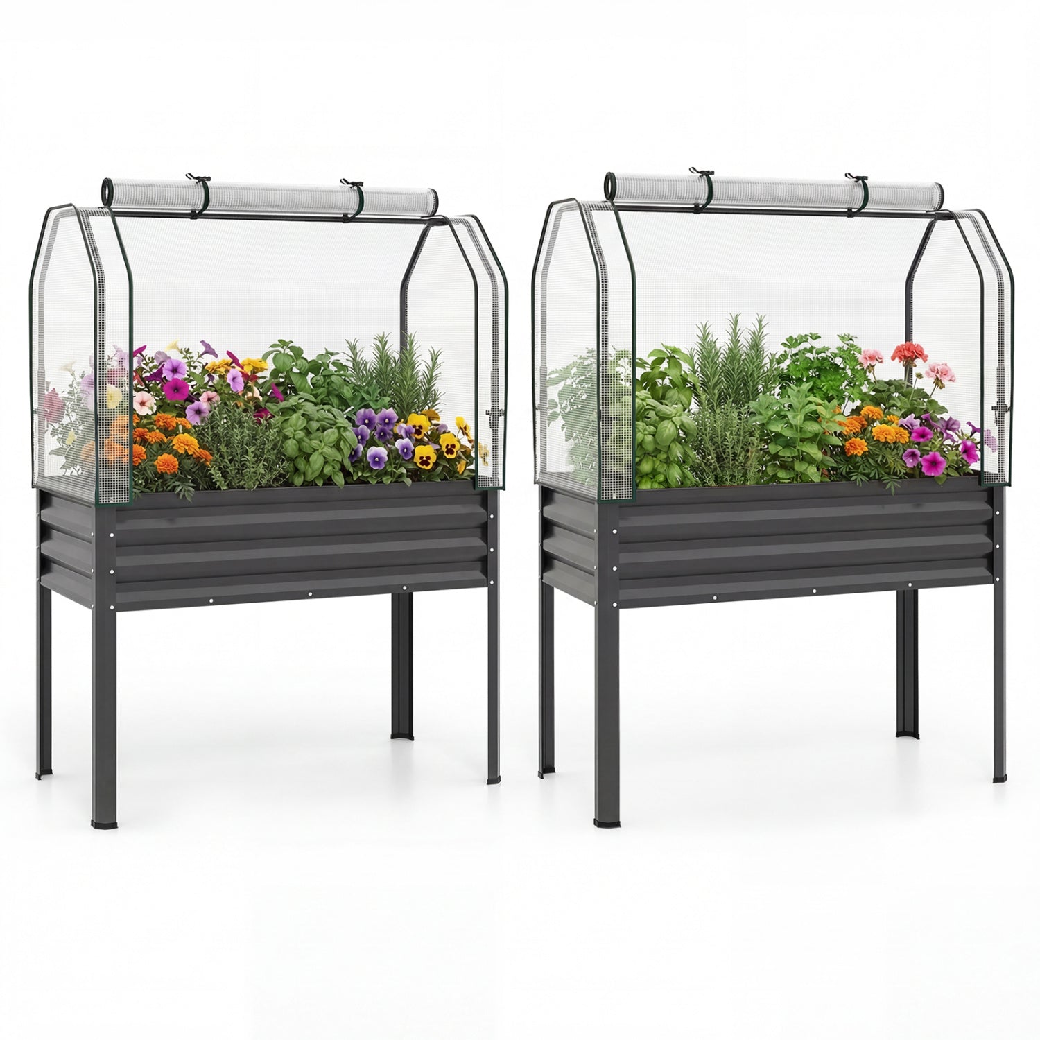 Galvanized Raised Garden Bed, 2 Pieces, With Legs And Greenhouse Cover, Gray Raised Garden Beds Gray at Gallery Canada