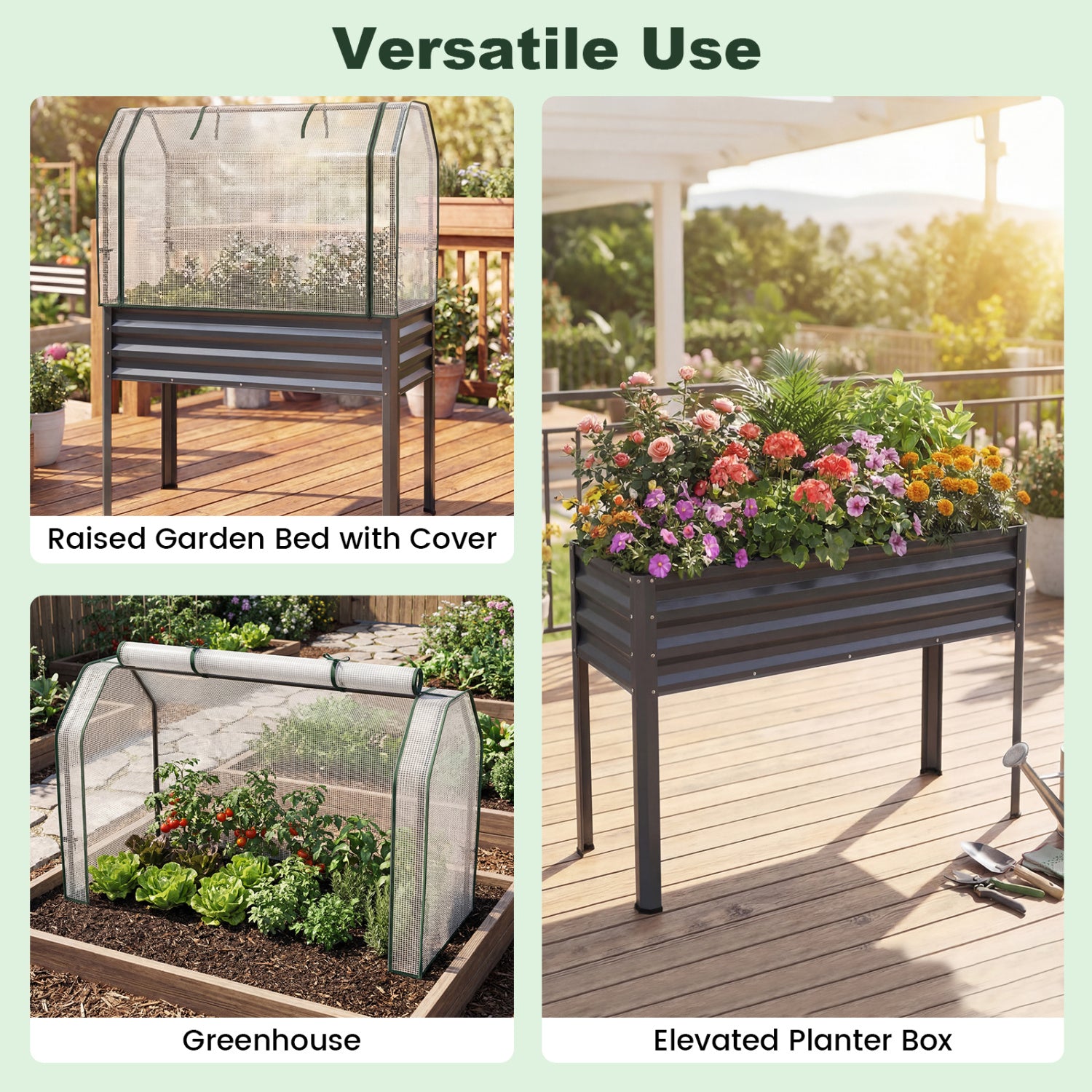 Galvanized Raised Garden Bed, 2 Pieces, With Legs And Greenhouse Cover, Gray Raised Garden Beds at Gallery Canada