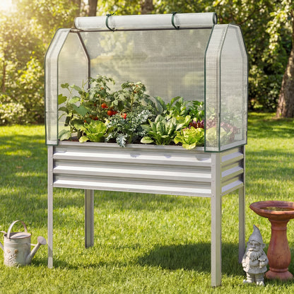 Galvanized Raised Garden Bed, 2 Pieces, With Legs And Greenhouse Cover, Silver Raised Garden Beds at Gallery Canada