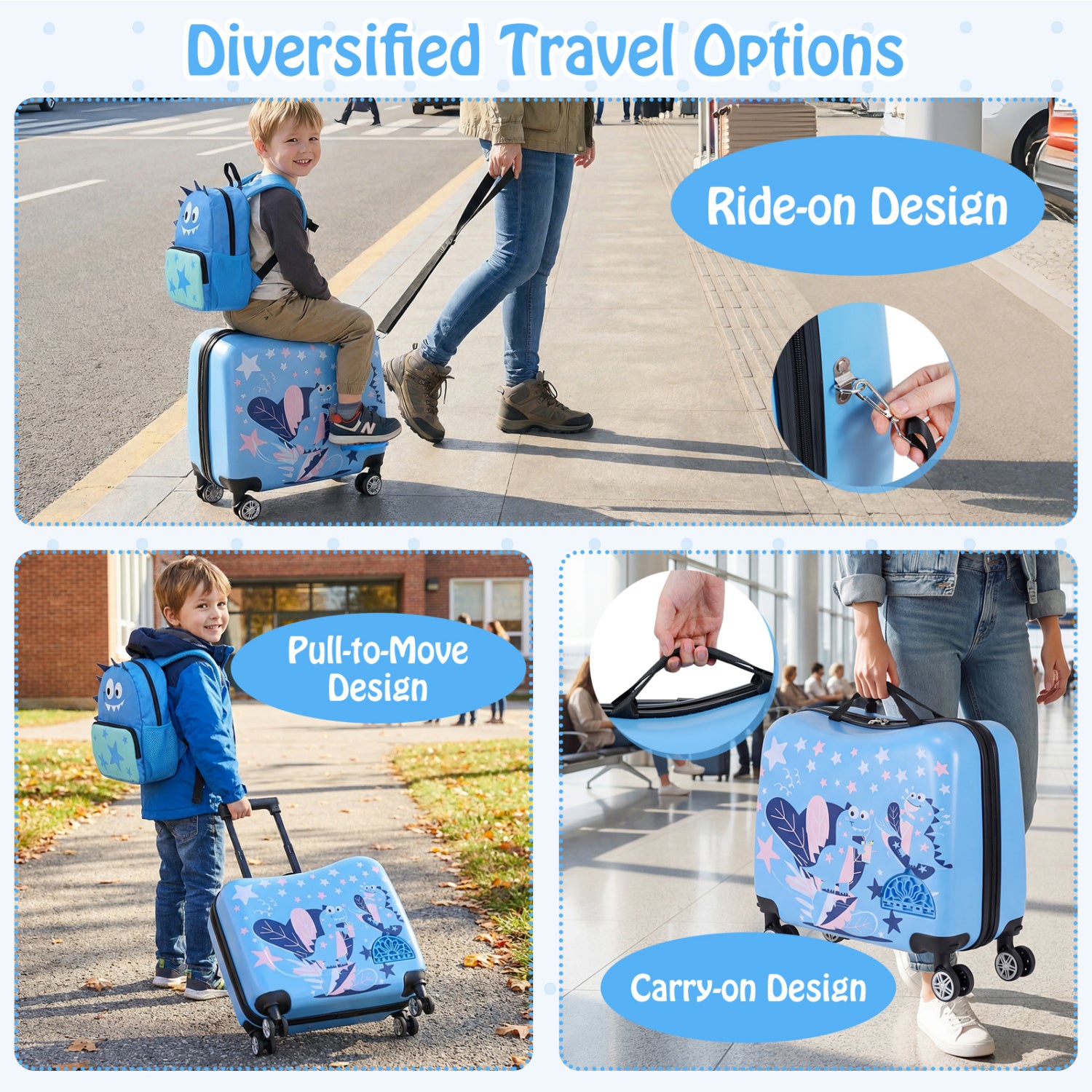 Kid Luggage Set, 2 Pieces, Spinner Wheels, Aluminum Handle, Blue Kids Luggage at Gallery Canada