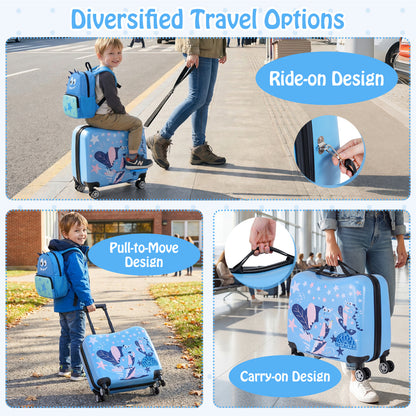 Kid Luggage Set, 2 Pieces, Spinner Wheels, Aluminum Handle, Blue Kids Luggage at Gallery Canada