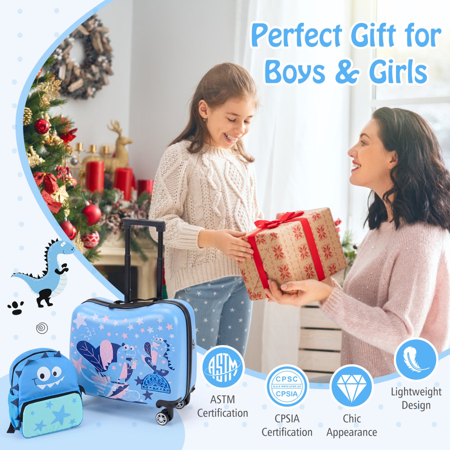 Kid Luggage Set, 2 Pieces, Spinner Wheels, Aluminum Handle, Blue Kids Luggage at Gallery Canada