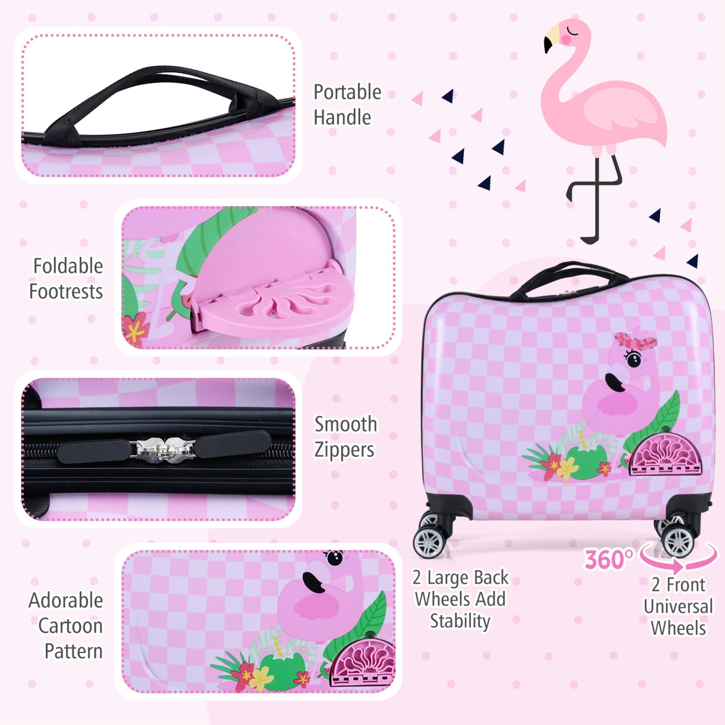 Ensemble de bagages pour enfants 2 pièces, roues pivotantes, poignée en aluminium, rose, blanc