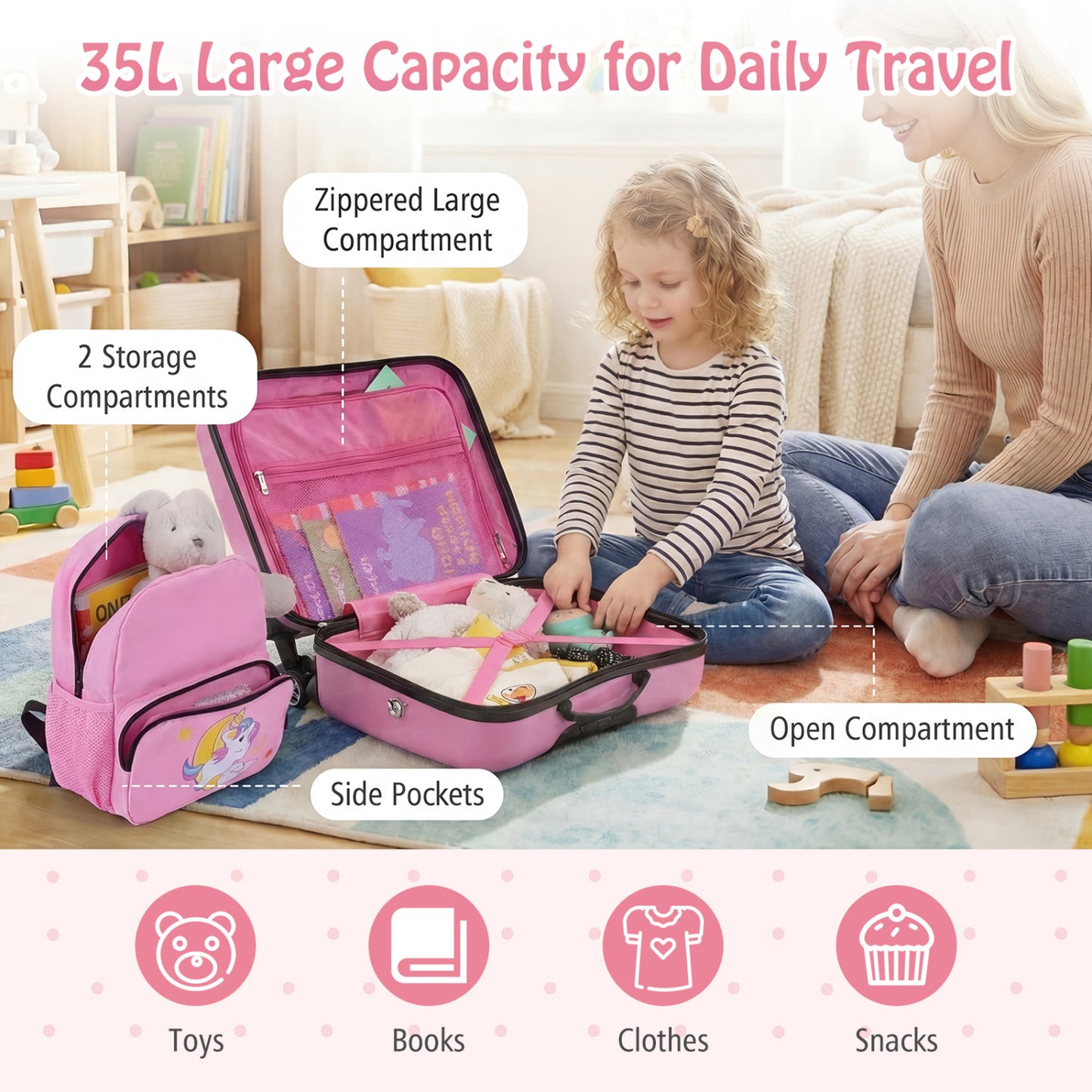 Kid Luggage Set, 2 Pieces, Spinner Wheels, Aluminum Handle, Pink Kids Luggage at Gallery Canada