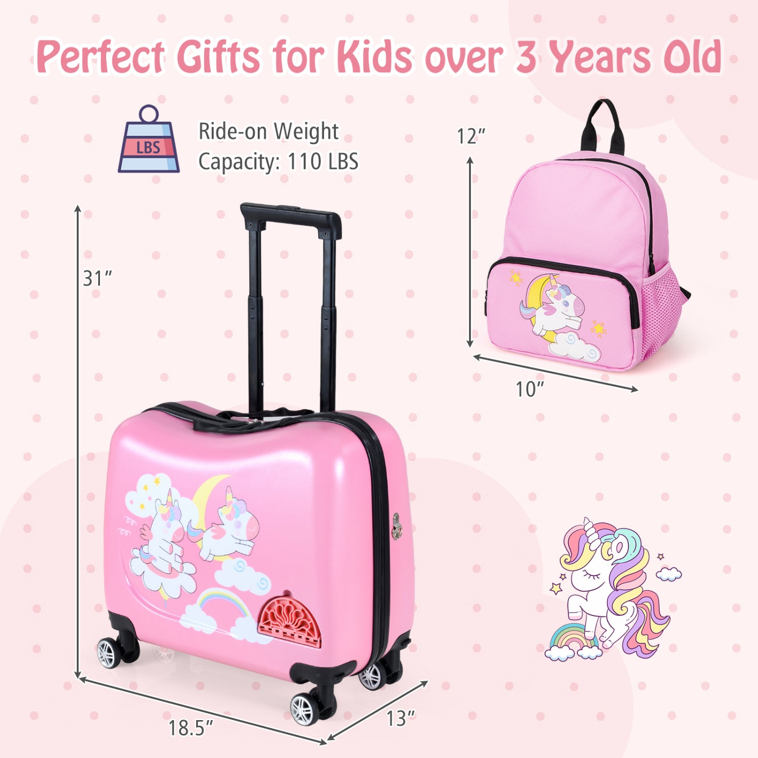 Kid Luggage Set, 2 Pieces, Spinner Wheels, Aluminum Handle, Pink Kids Luggage at Gallery Canada
