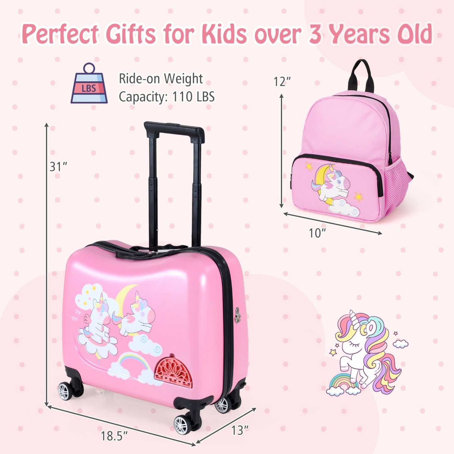 Kid Luggage Set, 2 Pieces, Spinner Wheels, Aluminum Handle, Pink Kids Luggage at Gallery Canada